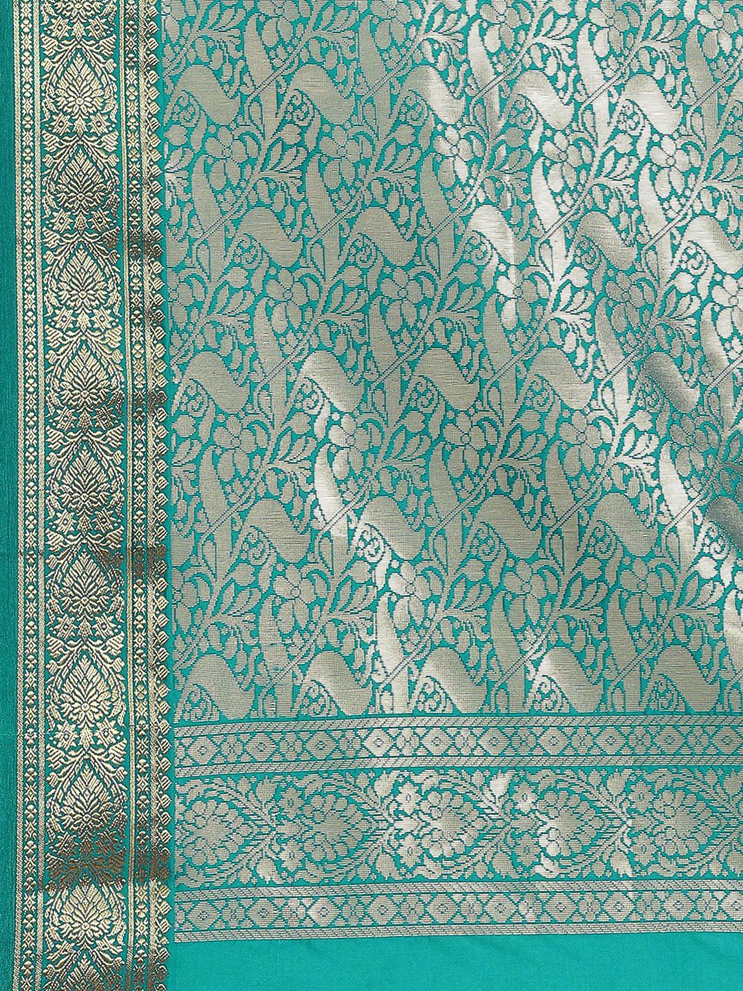 Sea Green Solid Silk Blend Saree