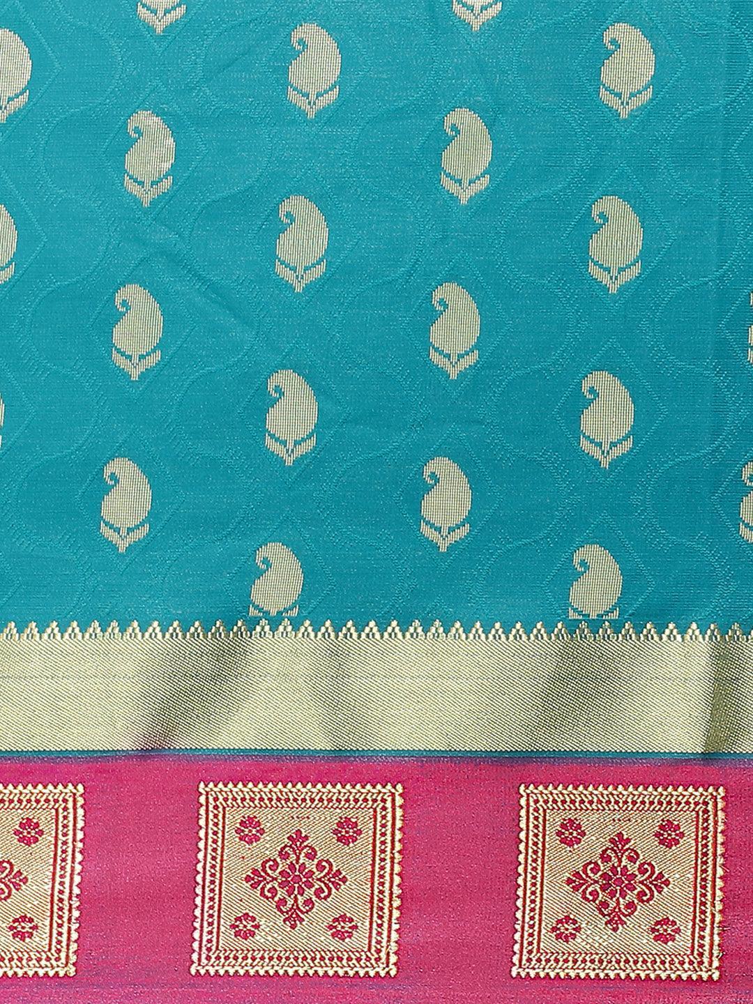 Teal Woven Design Brocade Saree