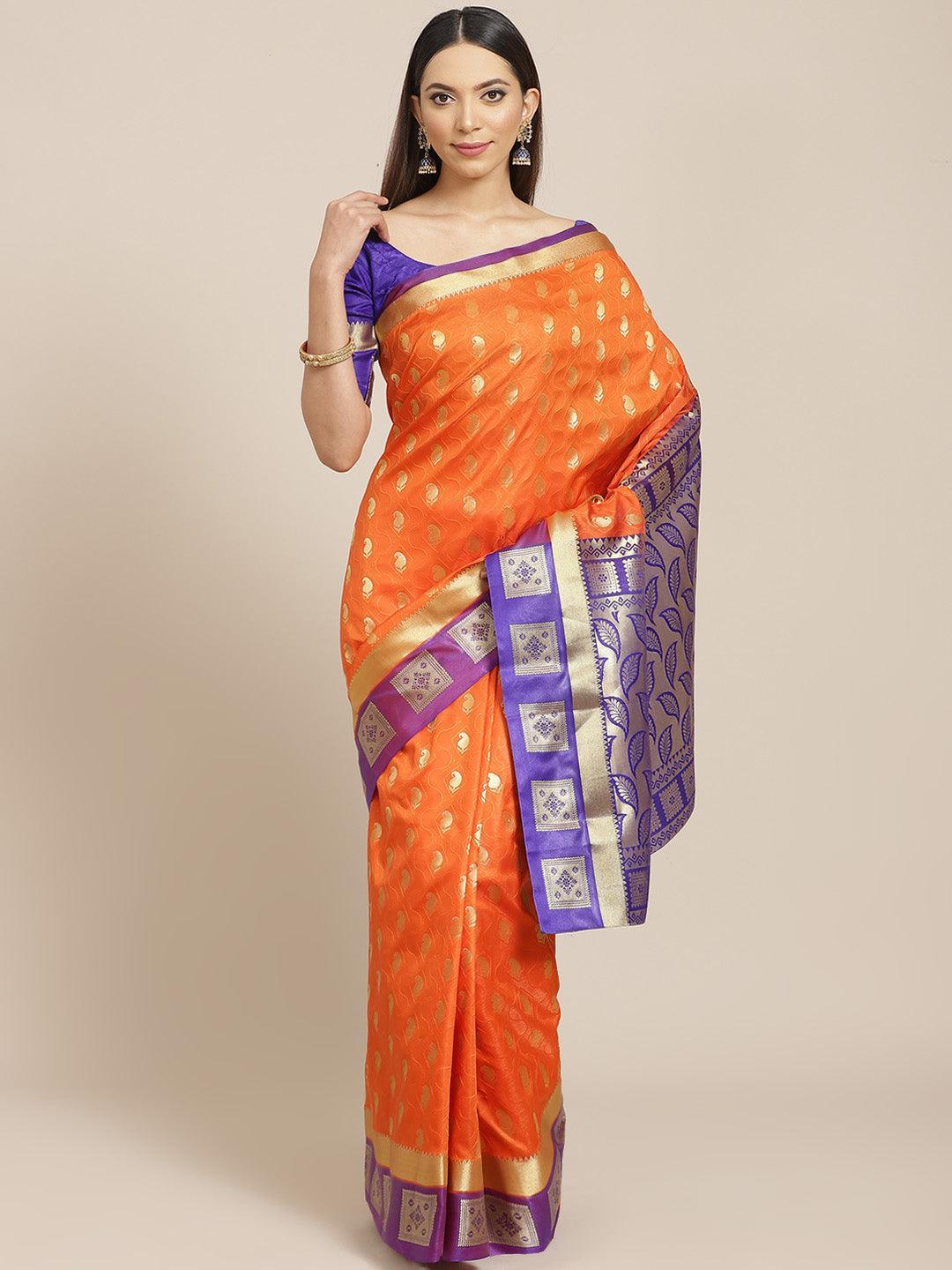 Orange Woven Design Brocade Saree - ShopLibas