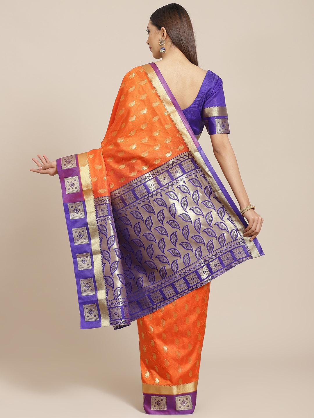 Orange Woven Design Brocade Saree - ShopLibas