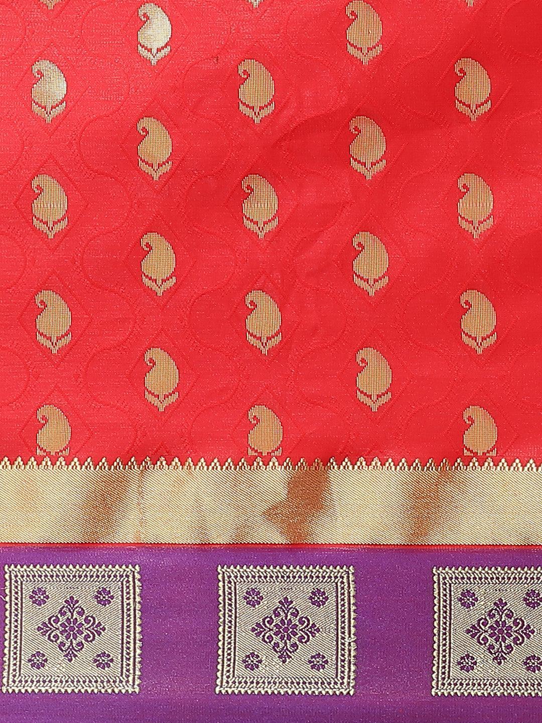 Red Woven Design Brocade Saree - ShopLibas