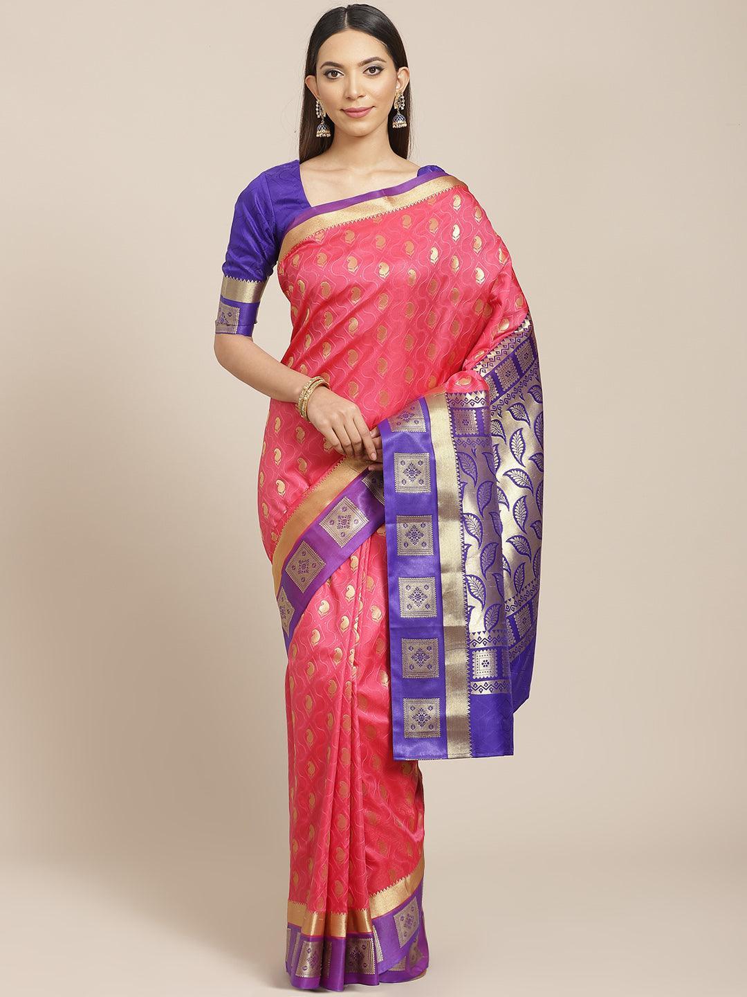 Pink Woven Design Brocade Saree