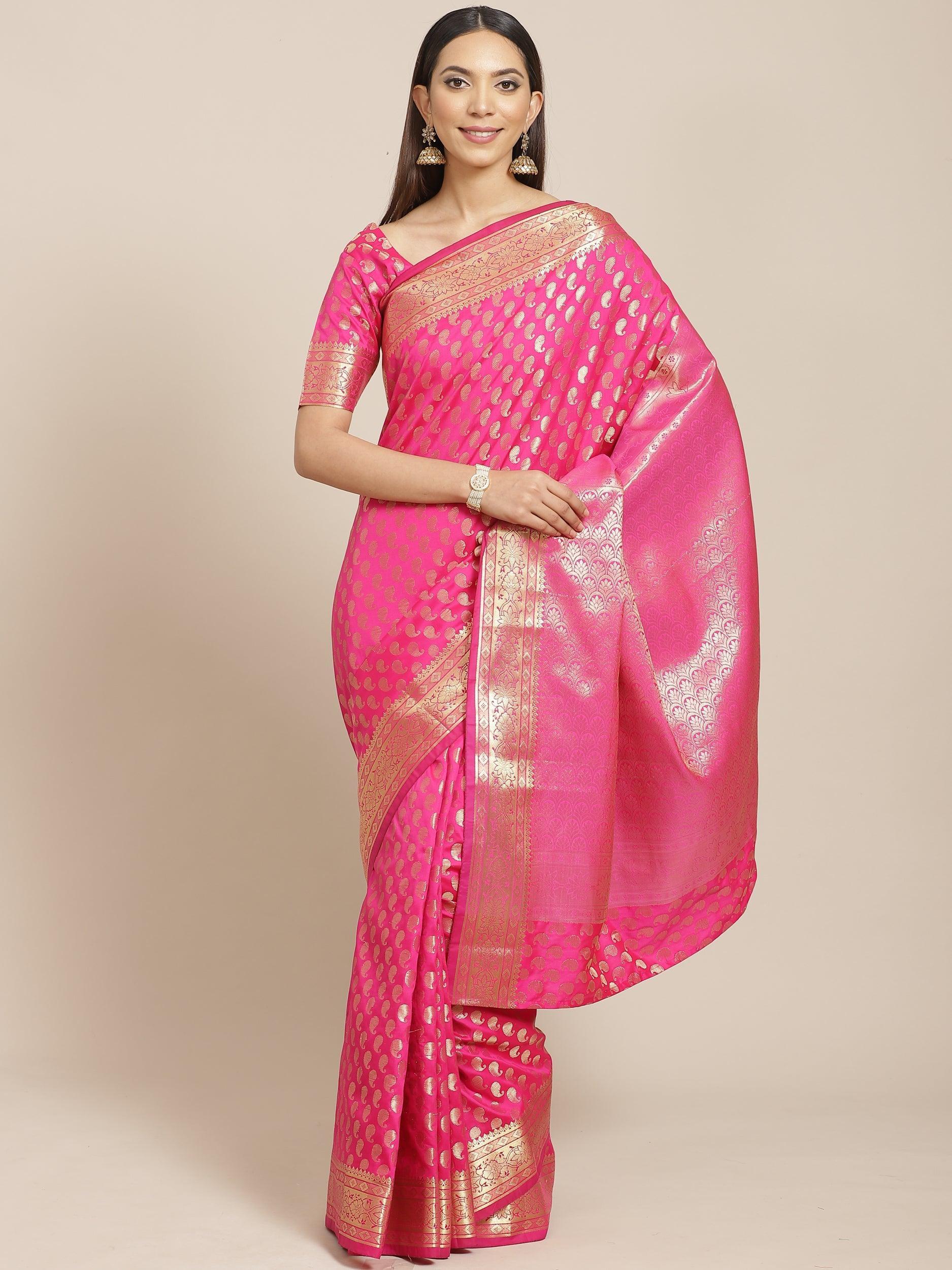 Pink Woven Design Brocade Saree