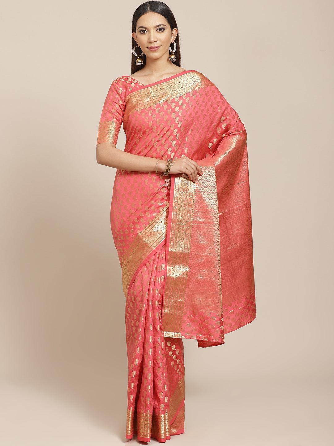 Pink Woven Design Brocade Saree