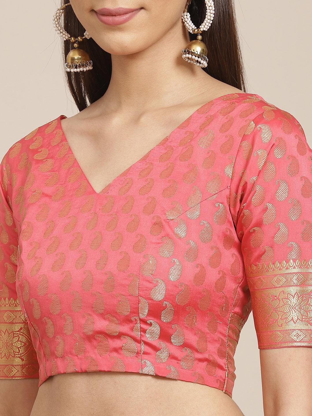 Pink Woven Design Brocade Saree