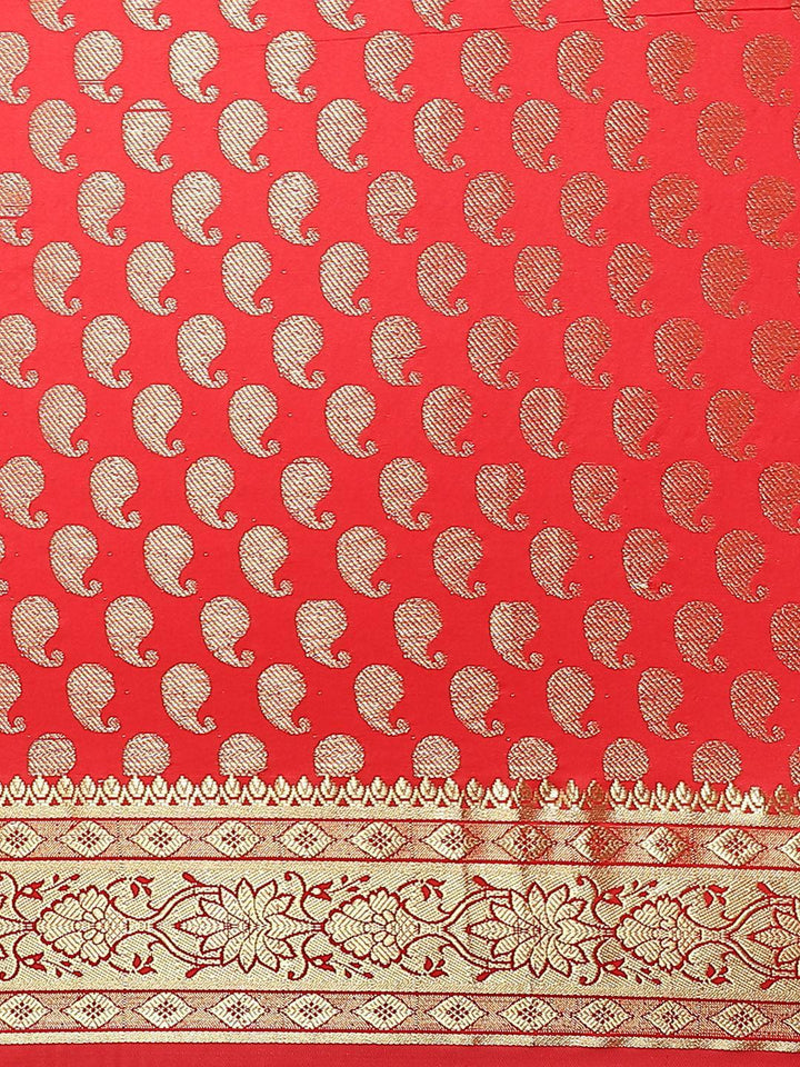 Red Woven Design Brocade Saree - ShopLibas