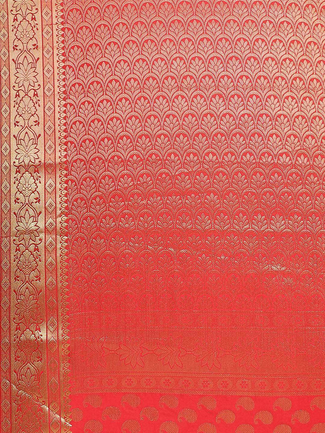 Red Woven Design Brocade Saree - ShopLibas