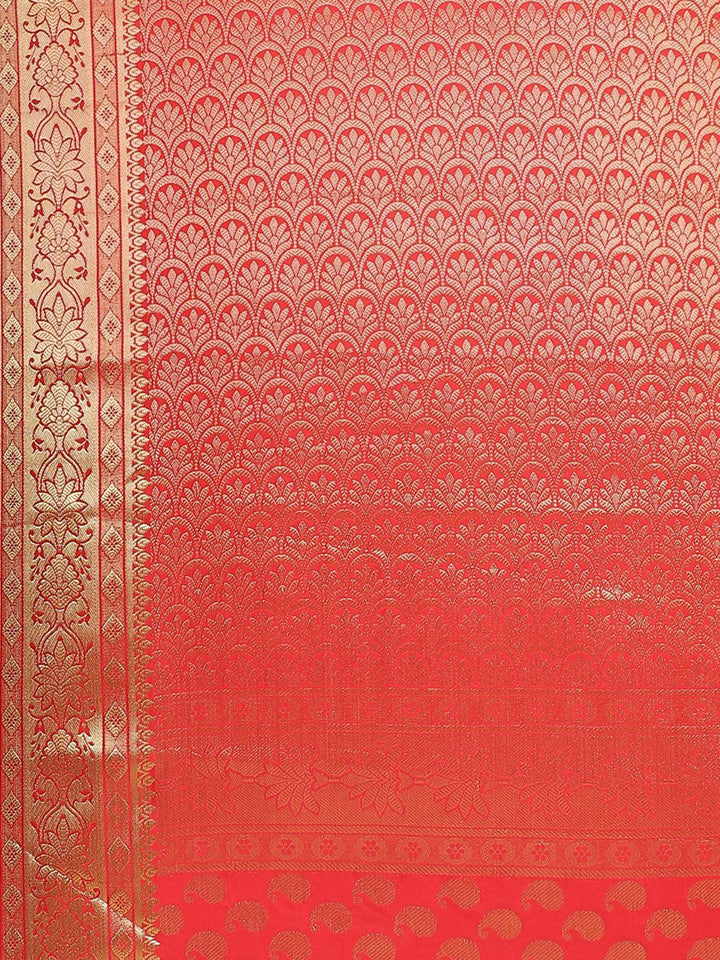 Red Woven Design Brocade Saree - ShopLibas