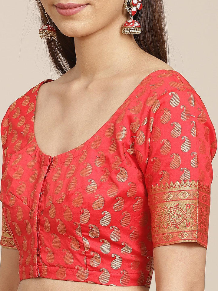 Red Woven Design Brocade Saree - ShopLibas