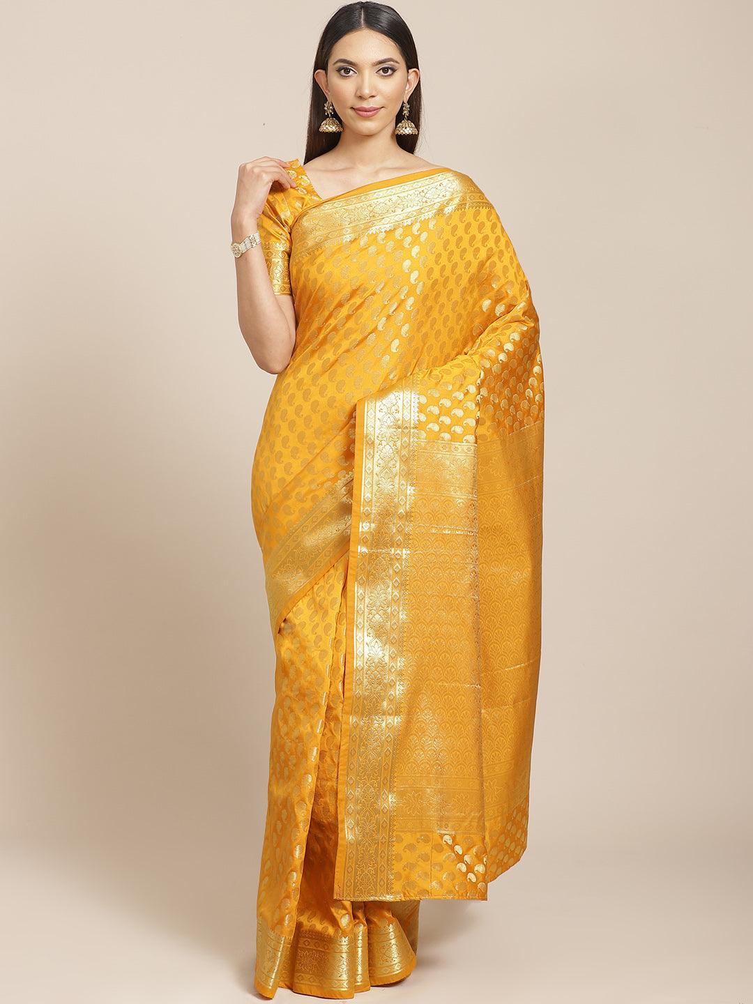 Yellow Woven Design Brocade Saree