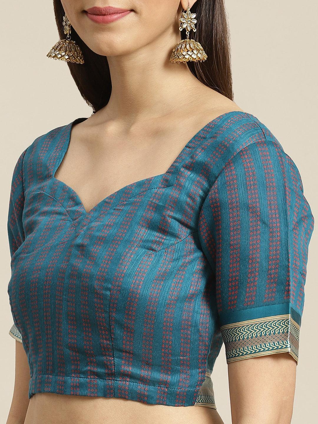 Blue Printed Cotton Saree