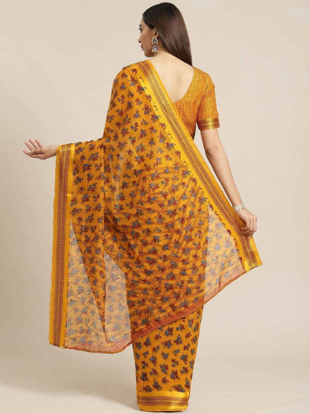 Mustard Printed Cotton Saree