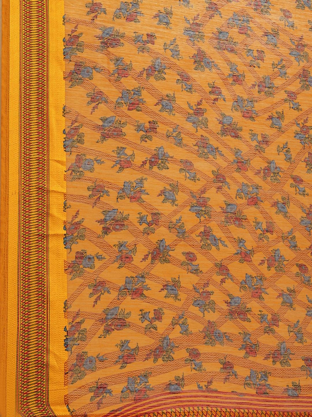 Mustard Printed Cotton Saree