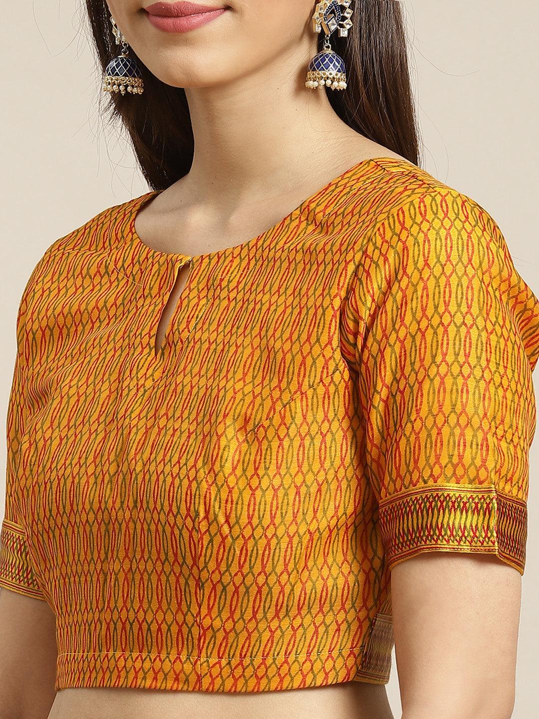 Mustard Printed Cotton Saree