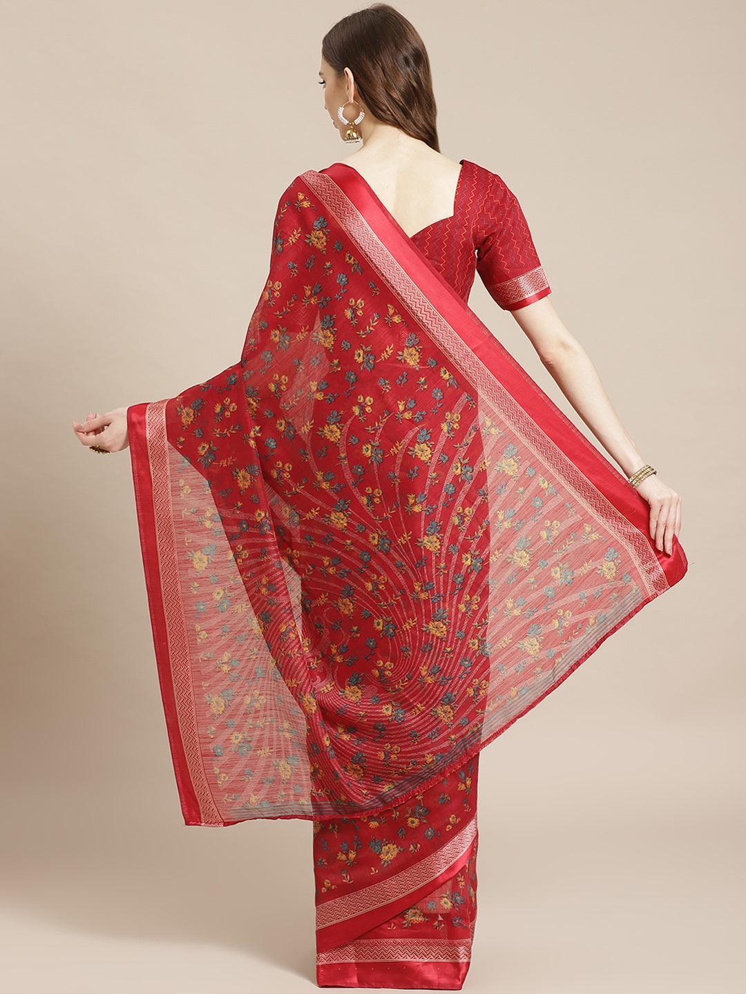 Red Printed Cotton Saree