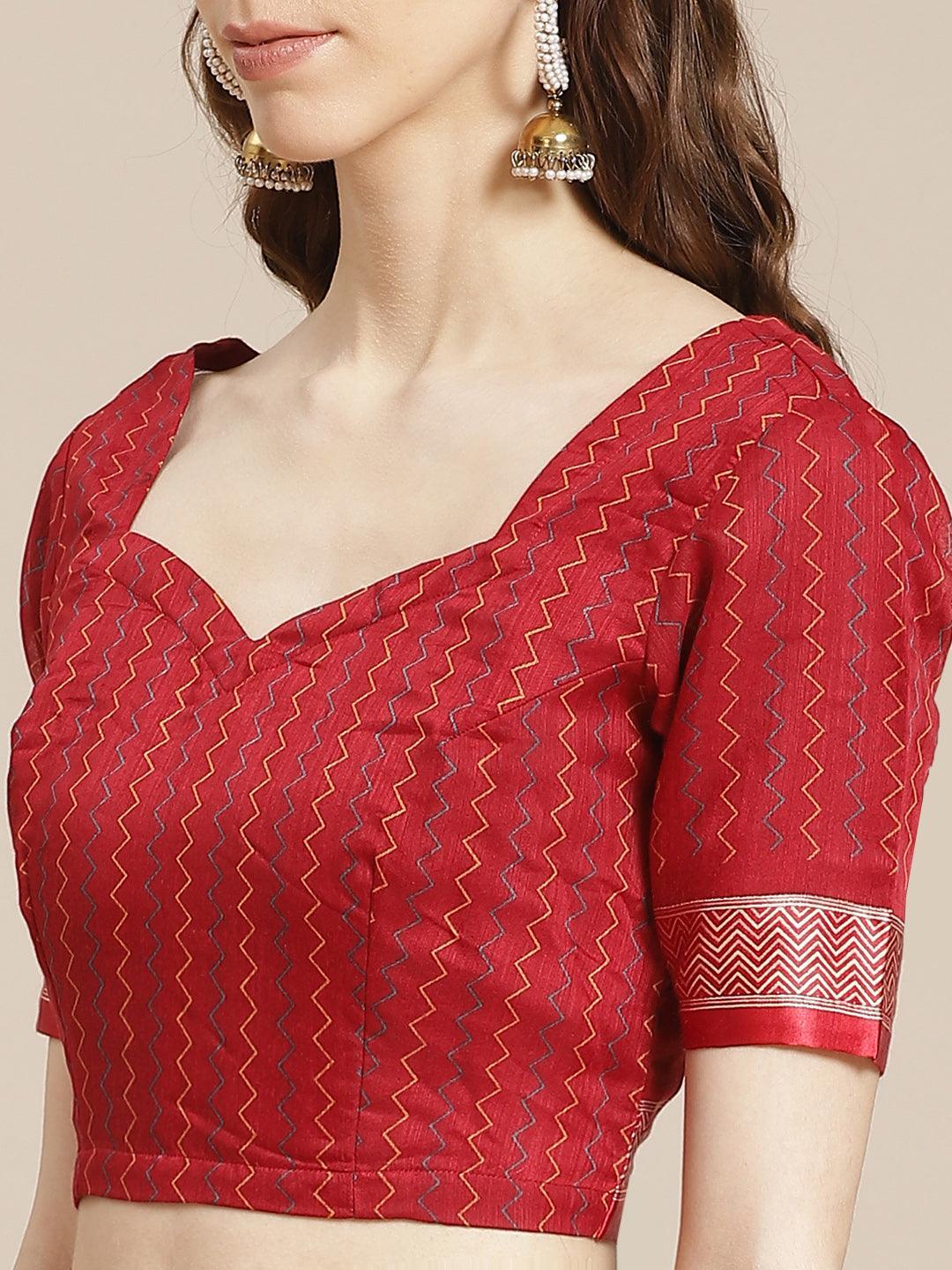 Red Printed Cotton Saree