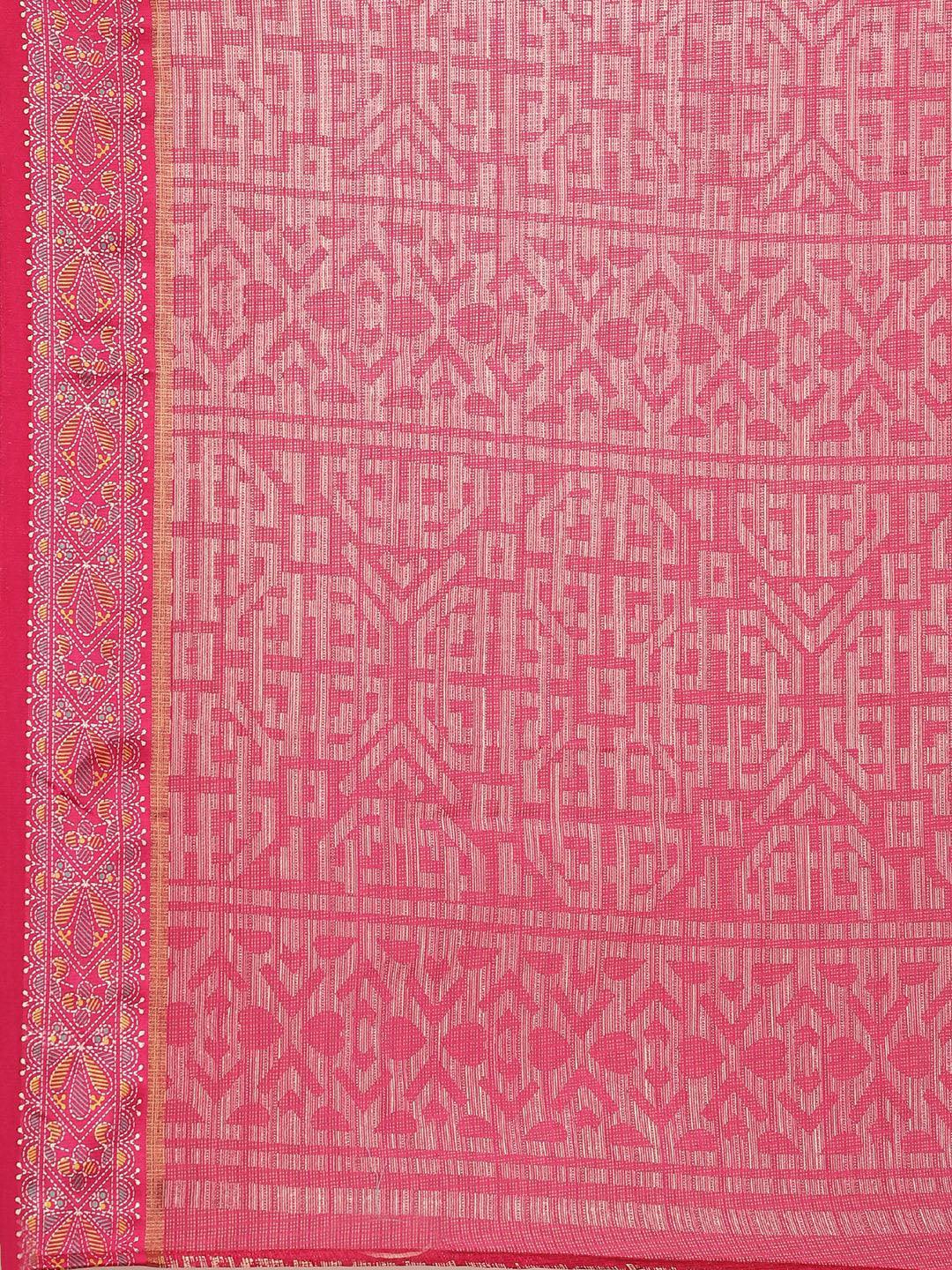 Pink Printed Linen Saree