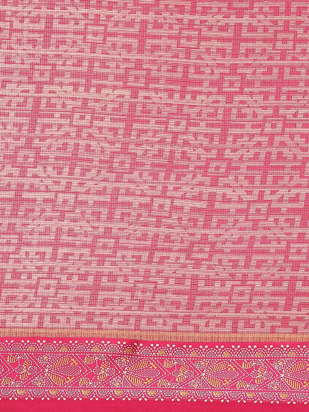 Pink Printed Linen Saree