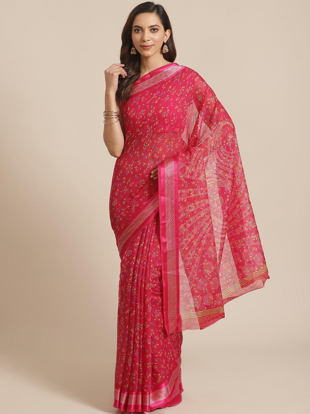 Pink Printed Cotton Saree