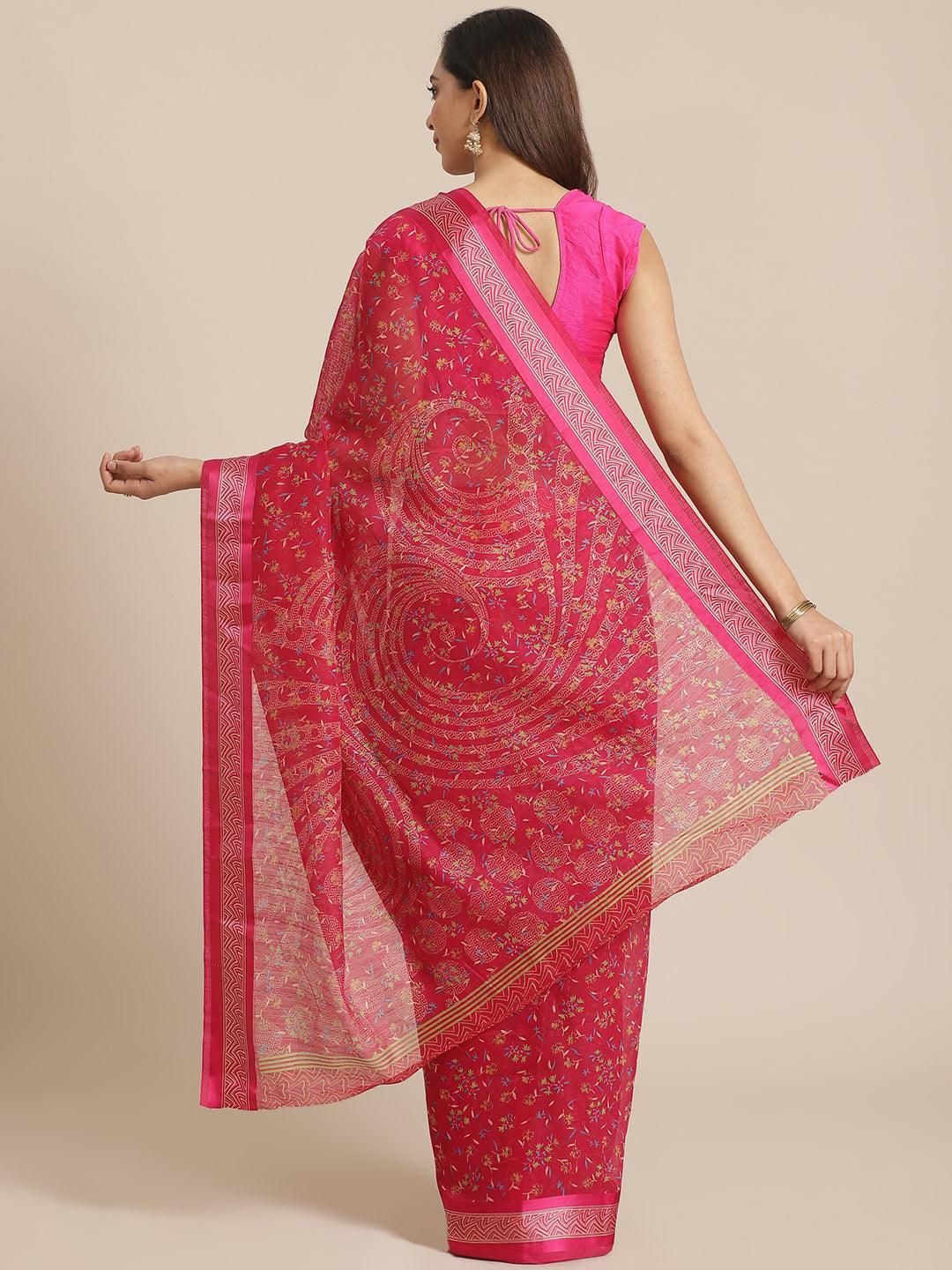 Pink Printed Cotton Saree