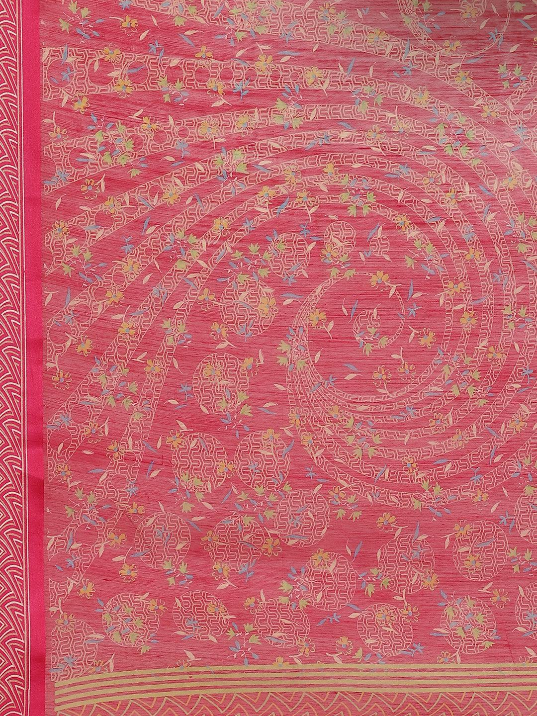 Pink Printed Cotton Saree