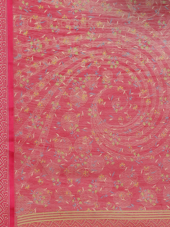 Pink Printed Cotton Saree - ShopLibas