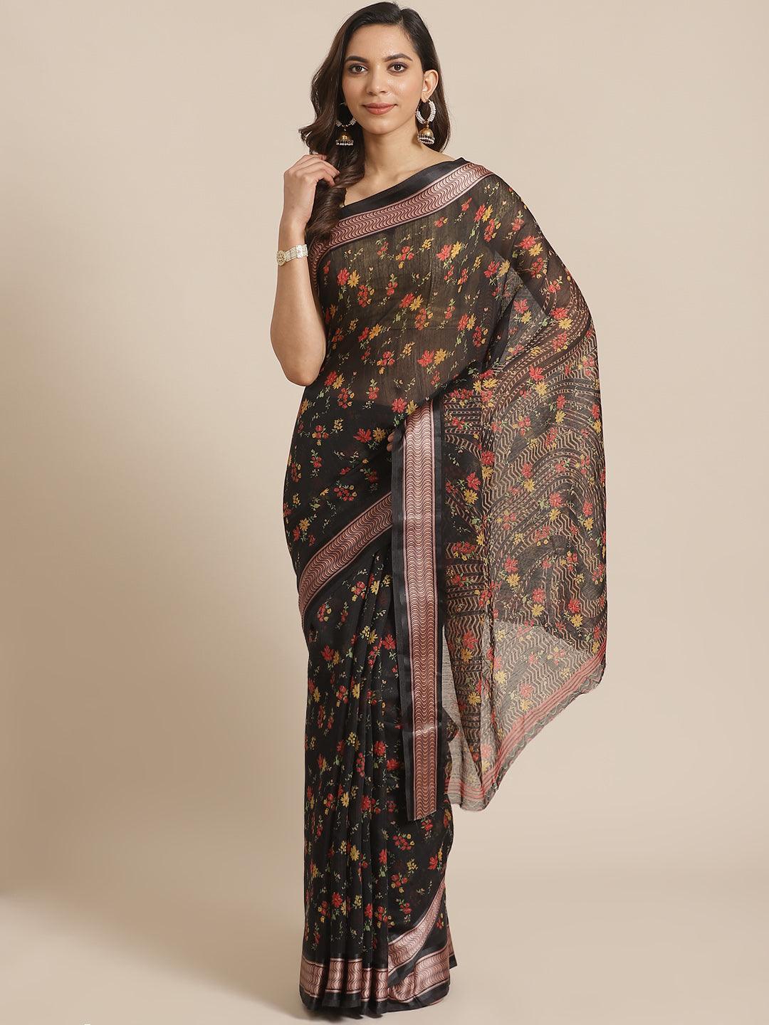 Black Printed Cotton Saree