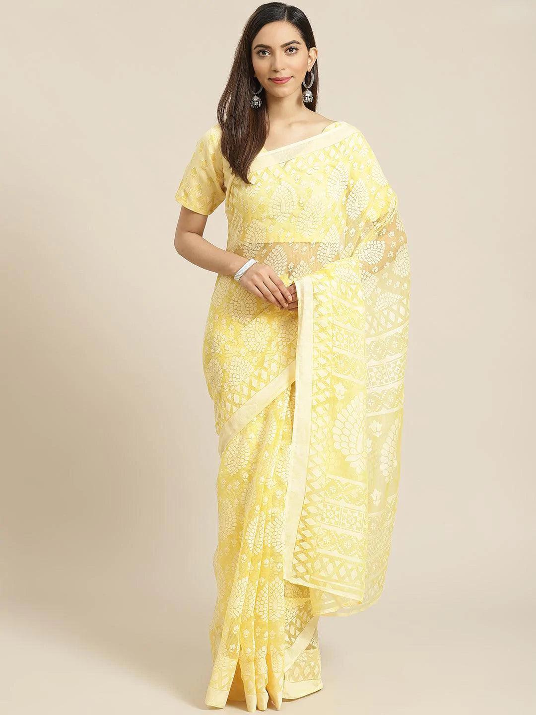 Yellow Woven Design Tissue Saree