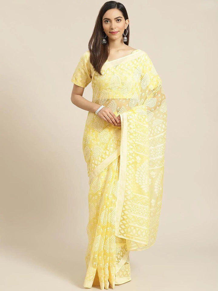 Yellow Woven Design Tissue Saree - ShopLibas