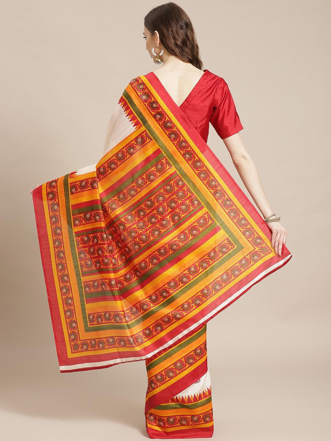 Multicoloured Printed Cotton Saree