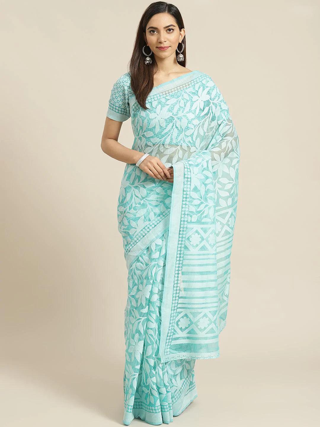 Blue Printed Chiffon Saree