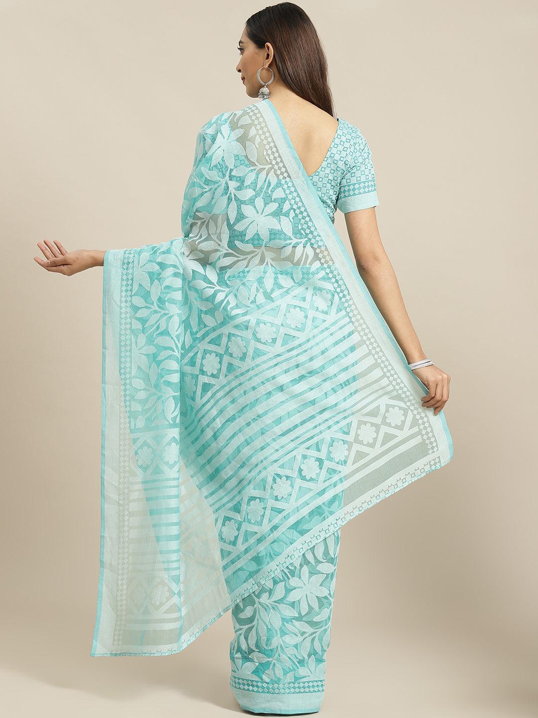 Blue Printed Chiffon Saree