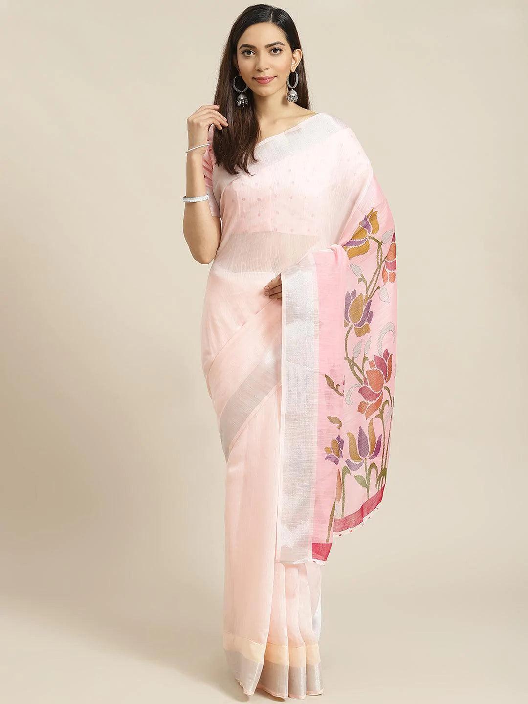 Pink Solid Cotton Saree