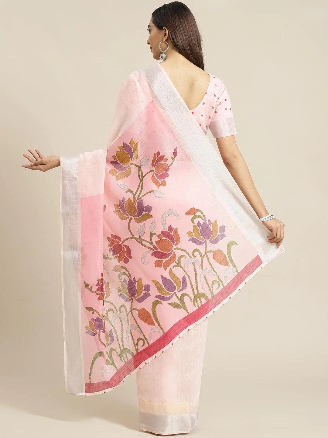 Pink Solid Cotton Saree