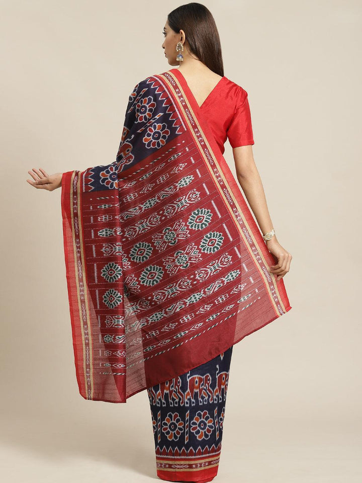 Blue Printed Cotton Saree - ShopLibas