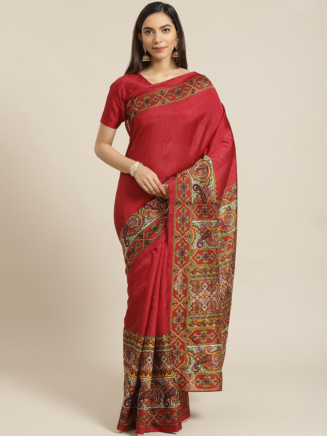 Maroon Printed Cotton Saree