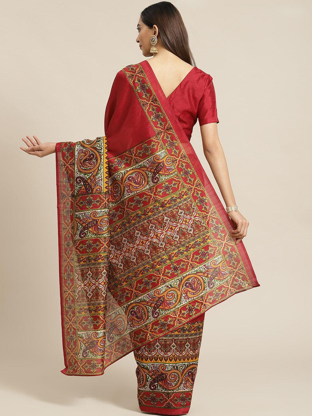 Maroon Printed Cotton Saree