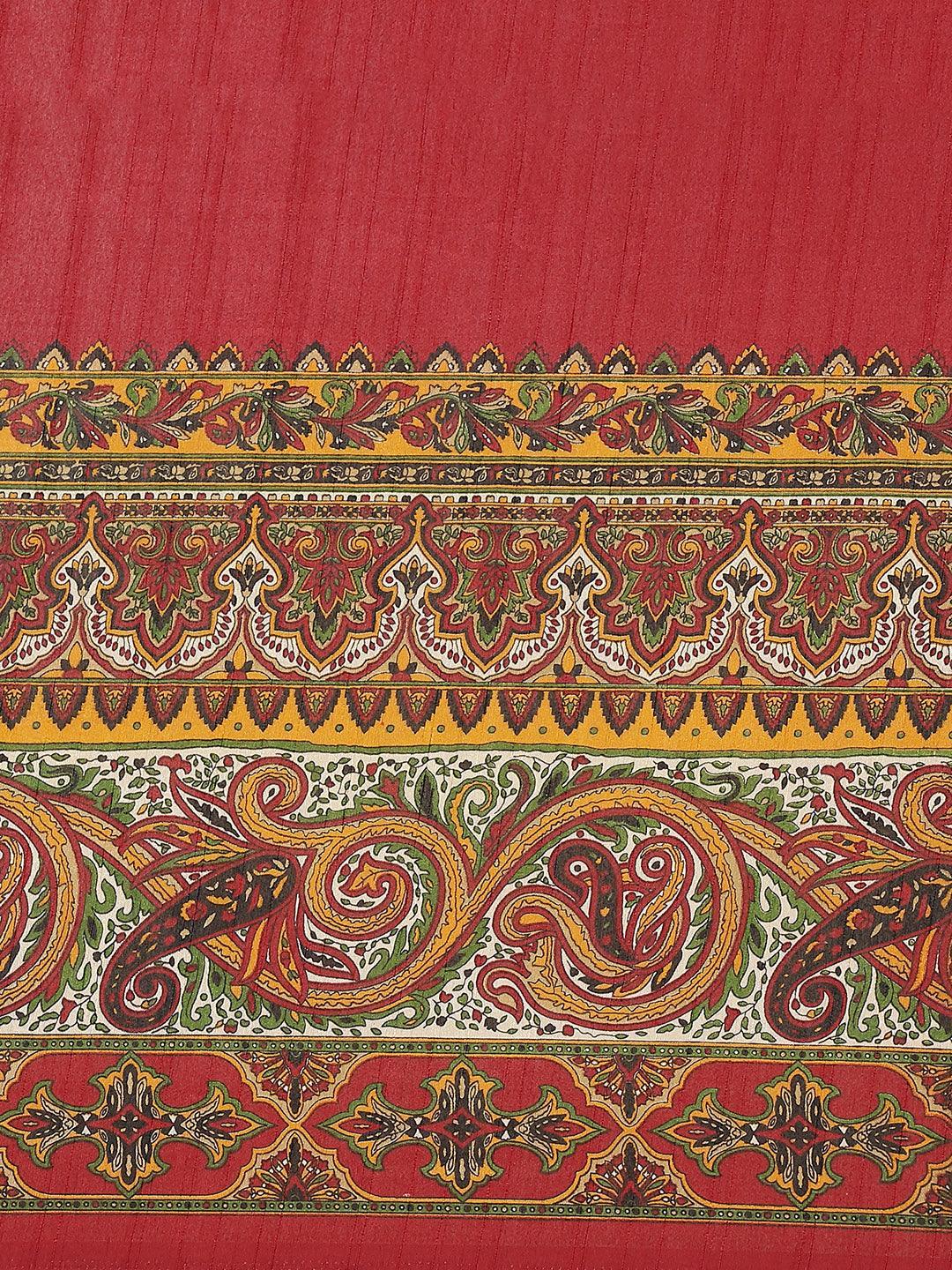 Maroon Printed Cotton Saree