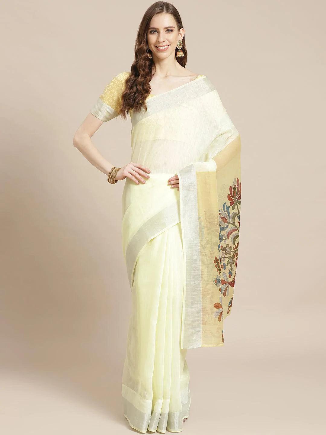 Yellow Striped Linen Saree