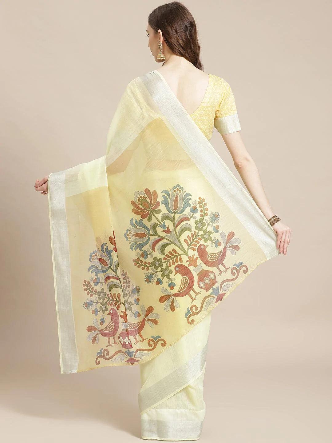 Yellow Striped Linen Saree - ShopLibas