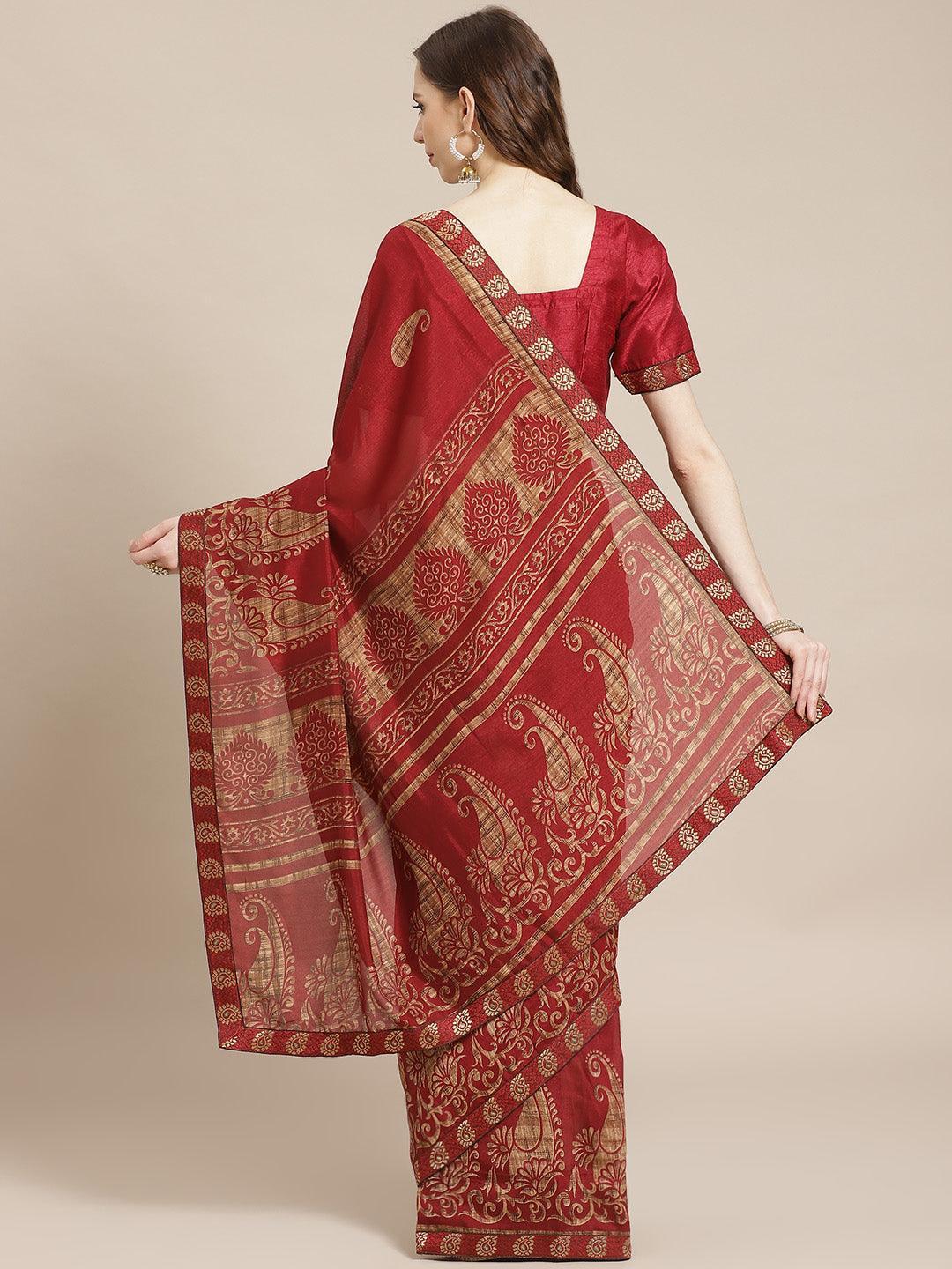 Maroon Printed Chiffon Saree - ShopLibas