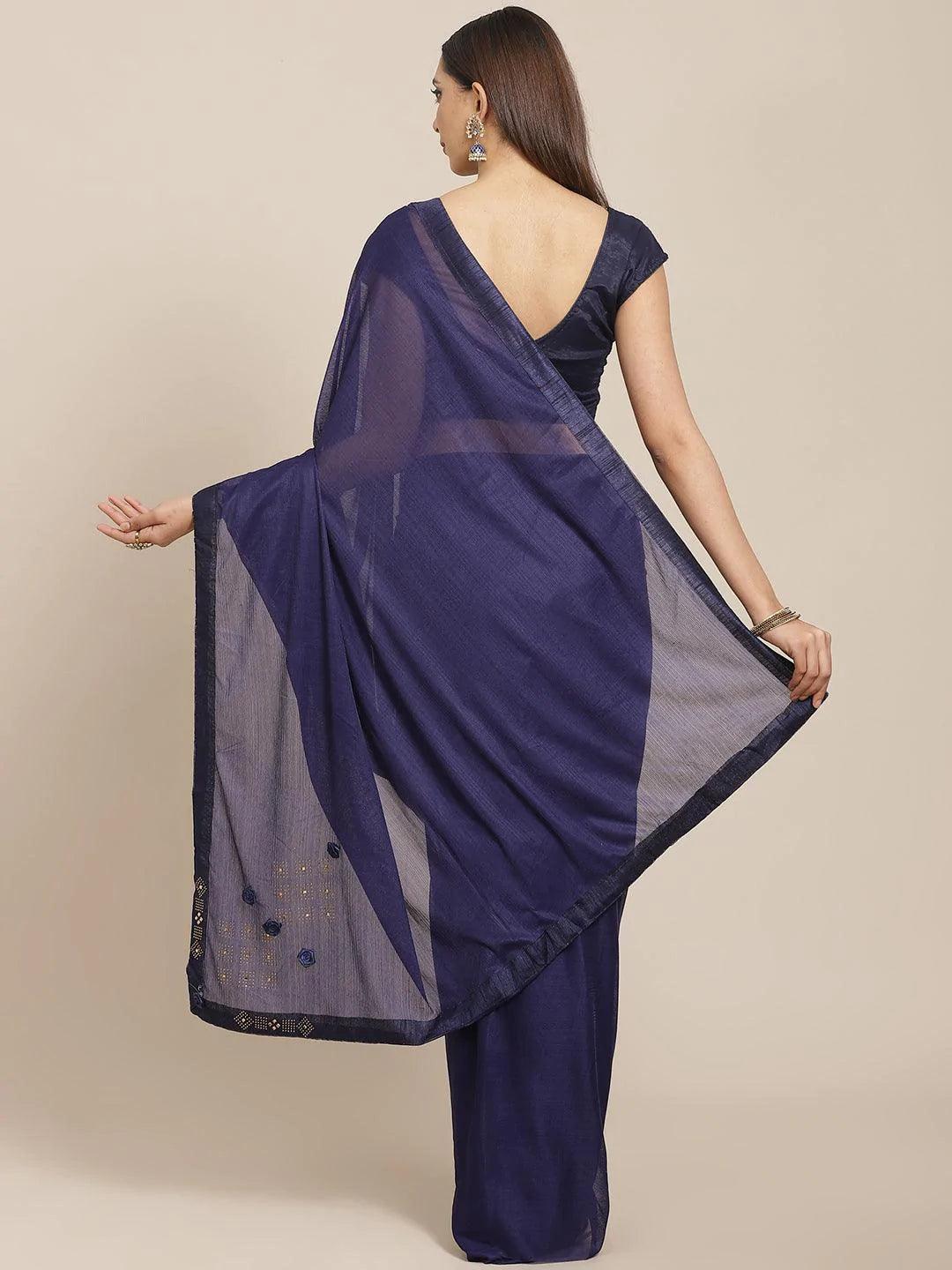 Navy Blue Solid Chiffon Saree