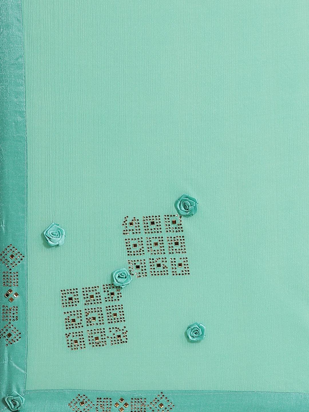 Sea Green Solid Polyester Saree