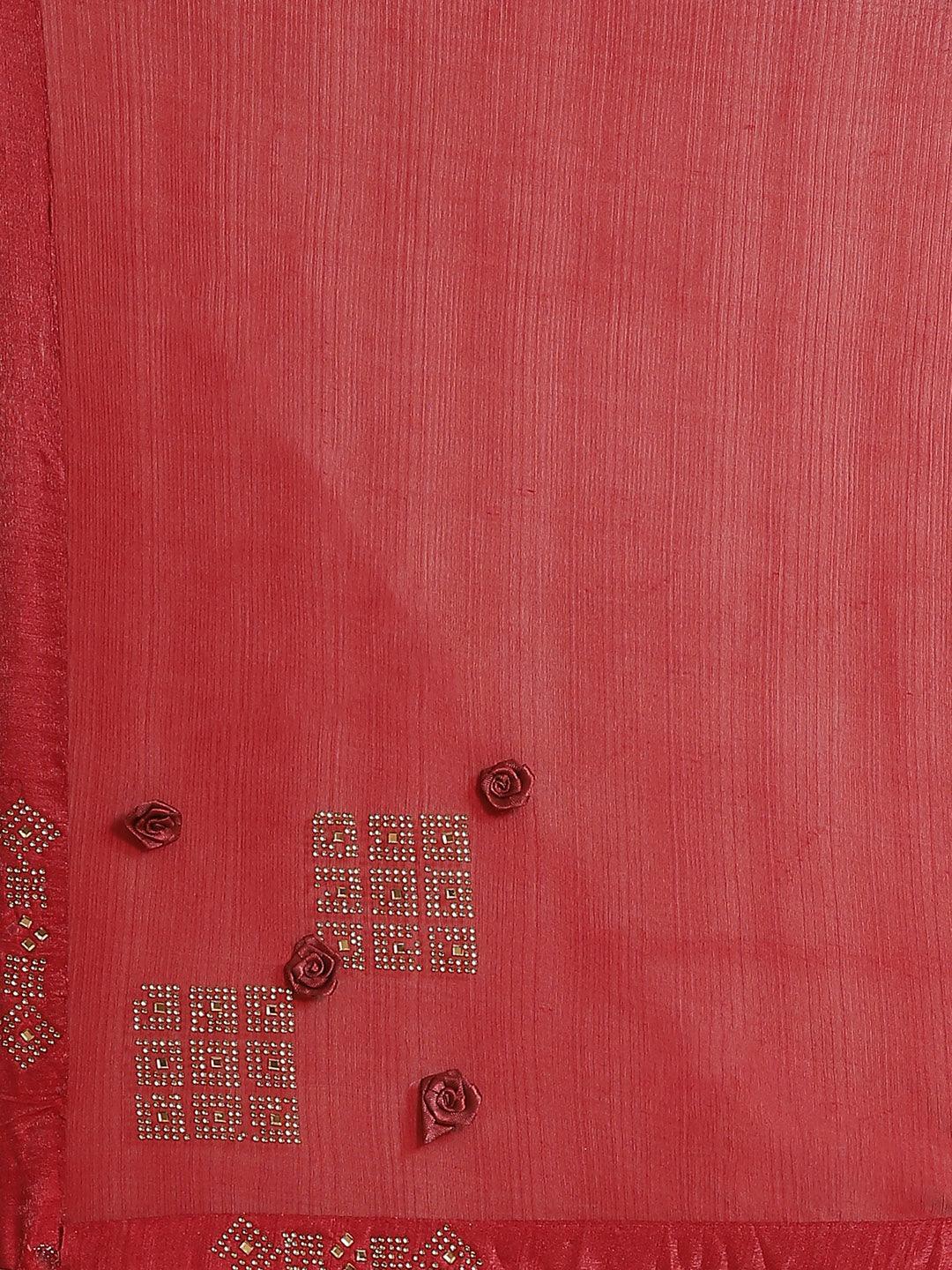 Maroon Solid Polyester Saree