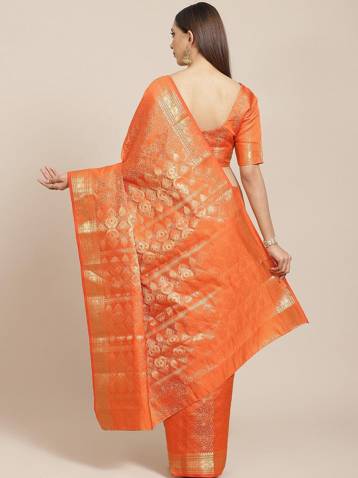 Orange Woven Design Brocade Saree - ShopLibas