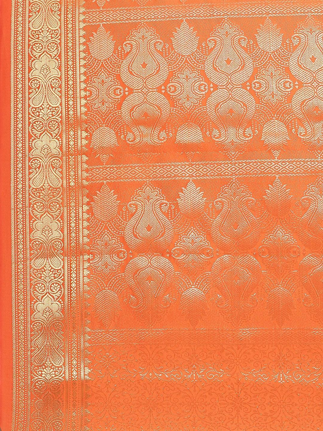 Orange Woven Design Brocade Saree - ShopLibas