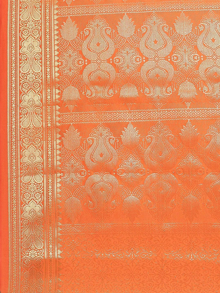 Orange Woven Design Brocade Saree - ShopLibas