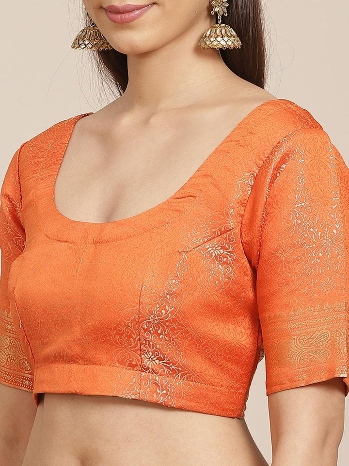 Orange Woven Design Brocade Saree - ShopLibas