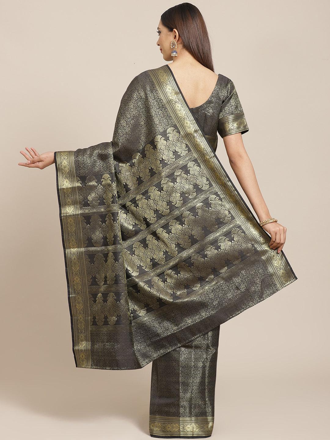 Black Woven Design Brocade Saree - ShopLibas