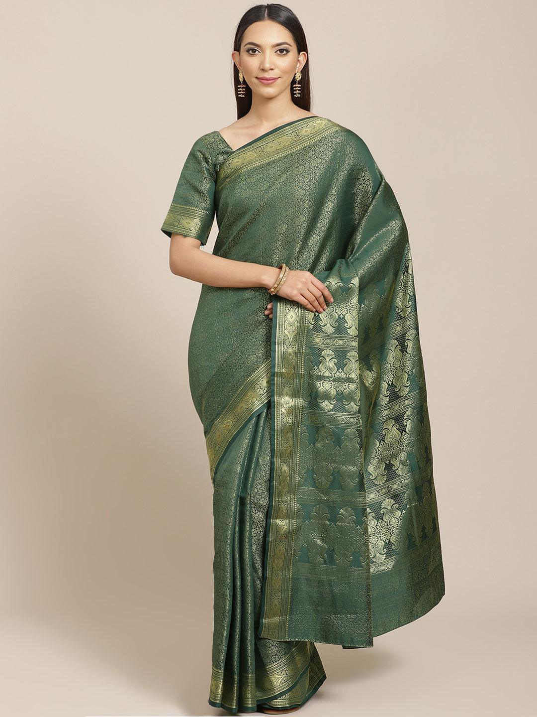 Green Woven Design Brocade Saree